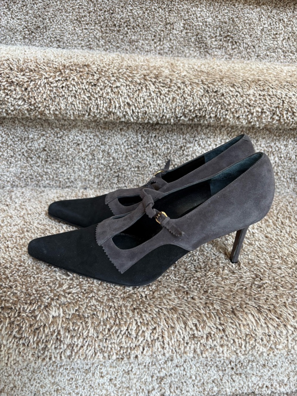 Christian Dior Women's Two-Tone Suede Pointed-Toe Mary Jane Pumps - Black & Gray - Picture 2 of 13